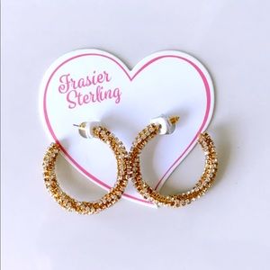 Gold Rhinestone Hoop Earrings NWT